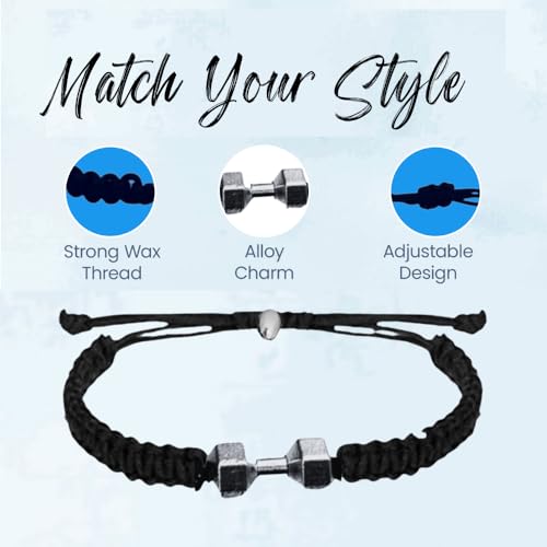 Fitness Bracelet, Motivational Dumbbell Charm Adjustable Bracelet for Men & Women, Exercises Weightlifting, Sports Fitness, Personal Trainer Gift4