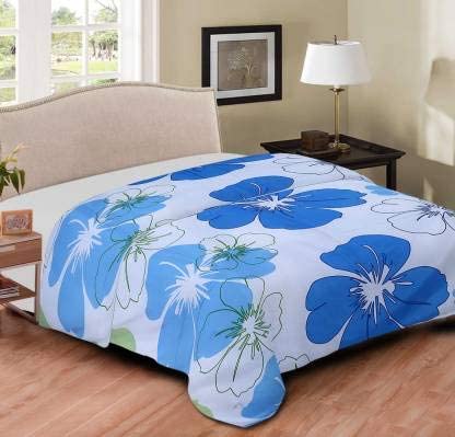 TIQH Printed Super Soft Poly Cotton Reversible Blanket/Dohar (Grey - Navy, Double)