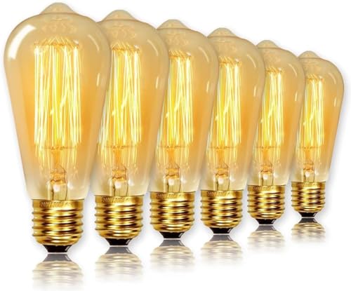 Levidon ST64 Vintage Light Bulbs with E27 Edison Screw Cap, Squirrel Cage Shaped Filament Bulb, 60W 2200K Warm White Dimmable, Pack of 6