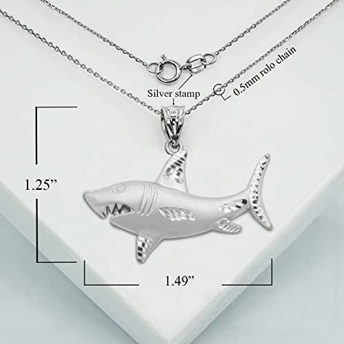 Claddagh Gold Satin Finish 925 Sterling Silver Great White Shark Sea Animal Fish Pendant Necklace with Rolo Chain and Pendant only2