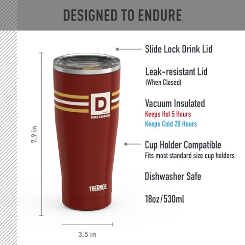 Image of THERMOS + Duke Cannon, Stainless Steel Tumbler with Slide Lock, 18 Ounce, Vintage Stripe