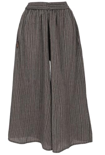 GURU SHOP Weite Marlenehose Gestreifte Sommerhose Boho Hose - Schwarz/grau Damen Size:L/XL