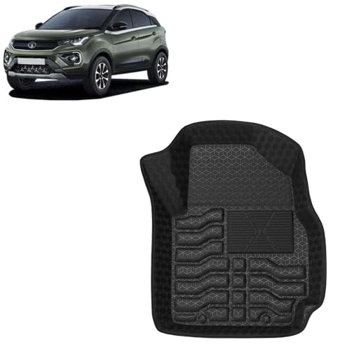 Image of Kingsway Accessories Premium 4.5D Car Floor Mats Only Compatible with Tata Nexon (Manual Transmission) Year 2020 to 2023, 3 Pcs, 100% Waterproof Tray Shape PVC Foot Mats | Black | 1 Year Warranty