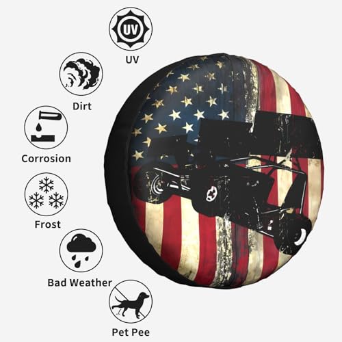 Image of Sprint Car Dirt Track Racing American Flag Spare Tire Cover Weatherproof Wheel Protectors Dust-Proof Sun Protection Wheel Tire Covers Universal Fit for Truck SUV RV Camper Trailer 17 inch