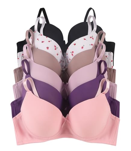 Image of Viola's Secret 6 Pack of Color Print T-Shirt Bras B Cup C Cup and D Cup