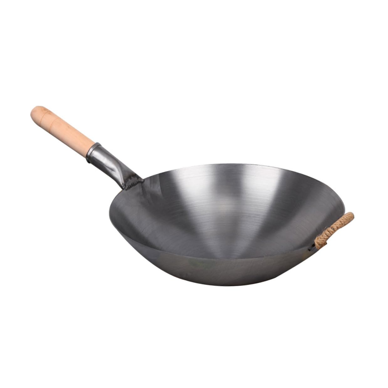 Wok en fonte épaissie 32 cm avec manche en bois pour cuisine maison
