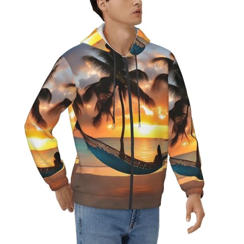 PPHGUT Coconut Beach Sunset - Sudadera con capucha para hombre, diseño de hamaca, ropa deportiva para trabajo, fin de semana, viajes, uso doméstico, Negro, S