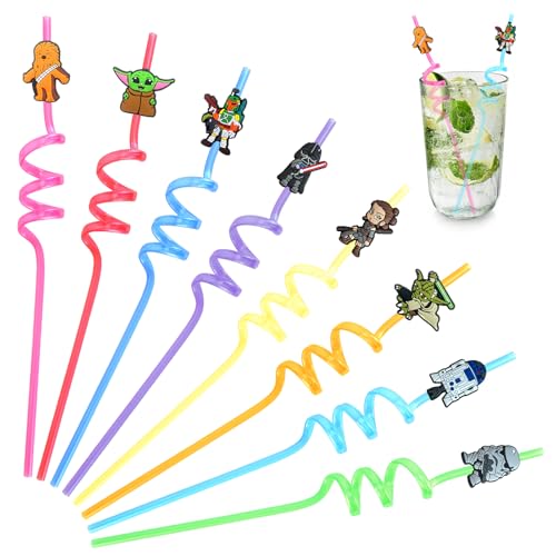 Cartoon Pailles Spirales, 16 Pièce Pailles Reutilisable, Pailles en Plastique pour Les Enfants, Longues et Bouclées Colorées Réutilisables en Plastique,...