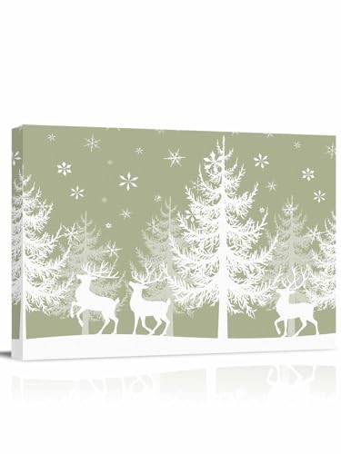 Christmas Sage Green Canvas Wall Art 16"x20", White Xmas Tree