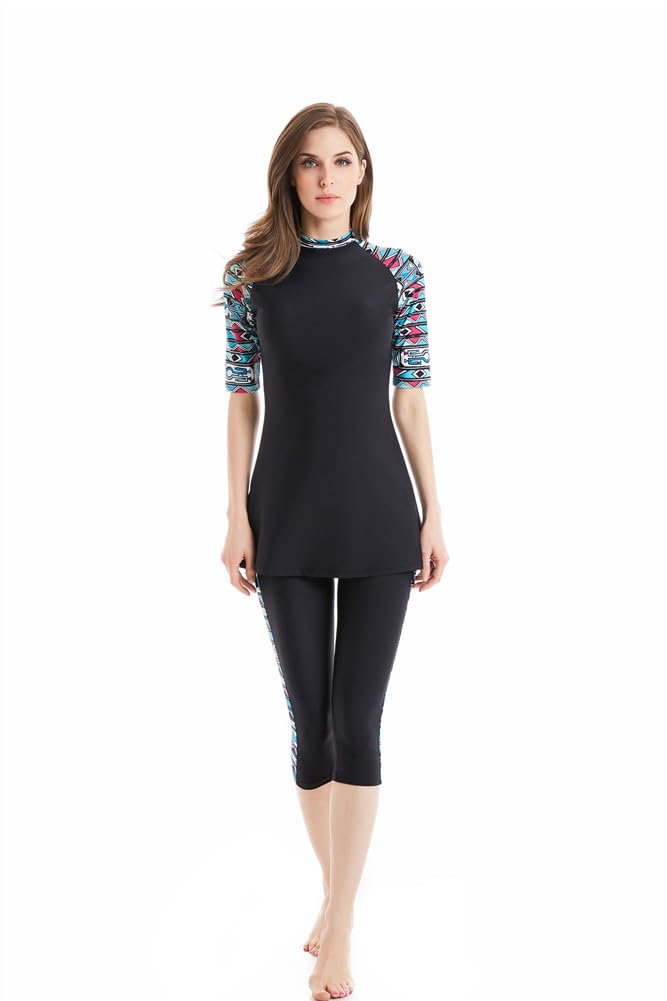 ShuoBeiter Bescheidener Badeanzug Rash Guard Surfanzug Kurzarm Badebekleidung Burkini Schwimmkostüm