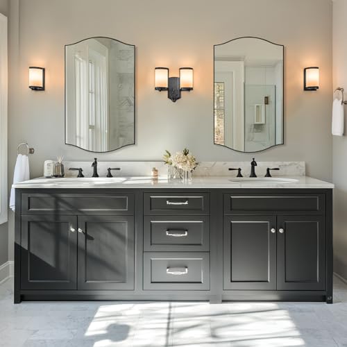 Image of ANDY STAR Rectangle Scalloped Mirror, 24 inchx40 inch Matte Black Bathroom Mirror in SUS304 Stainless Steel Metal Frame, Irregular Vanity Mirror with Unique Arched Top Design