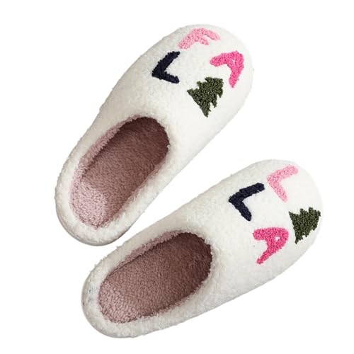 Christmas Fa La La La Slippers, Cozy Fluffy Slides, Comfortable Indoor Footwear, Holiday Cozy Slippers