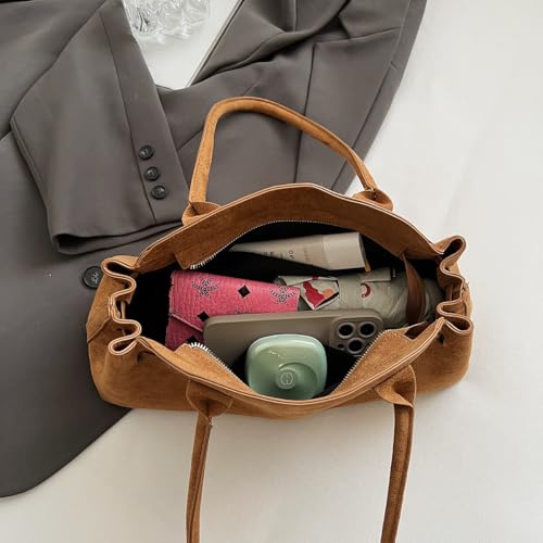 Women's Faux Suede Boston Bowler Suede Shoulder Purse East West Satchel Swing Shoulder Bag3