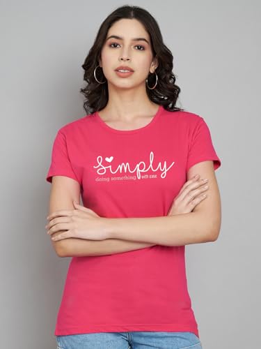Image of Women Cotton Regular Fit Round Neck T-Shirt (Simply)