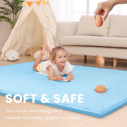 Image of Baby Play Mat for Floor,1.3 inch Thick Memory foam Tummy Time Mat for Toddlers,Infants,kids,Water-Repellent Soft Nursery Rug,Extra Large Non Slip for Crawling&Yoga,Tatami Style for Living Room(Light Blue)