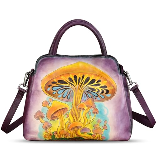 Image of Genuine Leather Handbag for Women Hand Painted Leather Top Handle Satchel Handmade Crossbody Purse