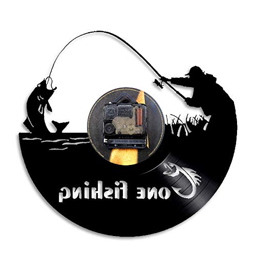 Gone Fishing Vinyl Wall Clock Handmade Vintage Vinyl Record Clock For Fishing Lovers Fisherman Men Gifts Art Gifts Dad Father Decorations Mens Bedroom Fish Accessories Original Home Decora #TOP1