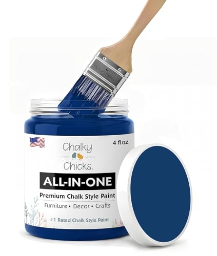 Chalky Chicks All-in-One Chalk Paint for Furniture or Cabinet - 4 Fl Oz - Matte Finish DC Blue Navy Blue for Metal, Wood Furniture Paint - No Sanding All-in-One for Home Decor & Crafts, USA Made