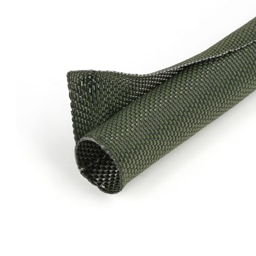 Holed 1/2 inch Split Braided Cable Management Sleeve for USB Cable Power Cord Audio Video Cable, High-Temperature Automotive Harness Wire Loom Cord Protector from Cat Dog Chewing (Green, 10FT)