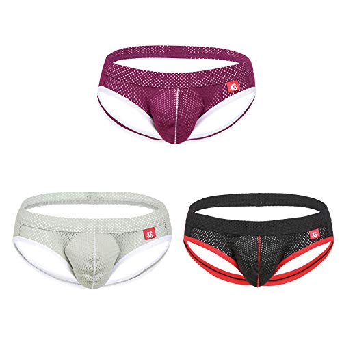 FULLSCHARM Men's Jockstrap Underwear Ideal Athletic Supporter Lightweight Mesh Jockstrap (Black/Gray/Purple, L)