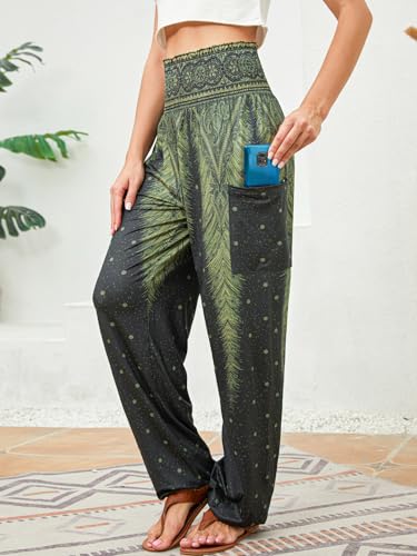 QIANXIZHAN Women's Harem Pants, High Waist Yoga Boho Trousers with Pockets