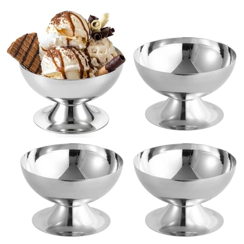 Lot 4 Coupe à Glace, Bol à Dessert en Acier Inoxydable, Bol à Crème Glacée, Diamètre 10 cm, 180 ml Coupes à Dessert, Coupe à Crème, Idéales pour...