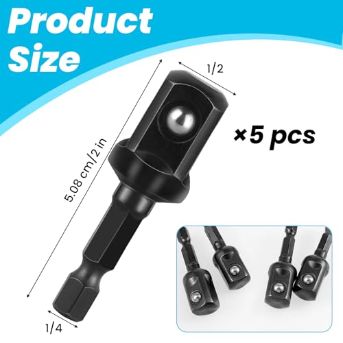 Image of 1 /2 Impact Adapter 5Pcs Square Socket Bit Adapter Black Drill Socket Adapter Impact Socket Adapter Set For Impact Driver Automotive Diy Extension Socket Driver Bits Manual Impact Driver(1 /2x50mm)