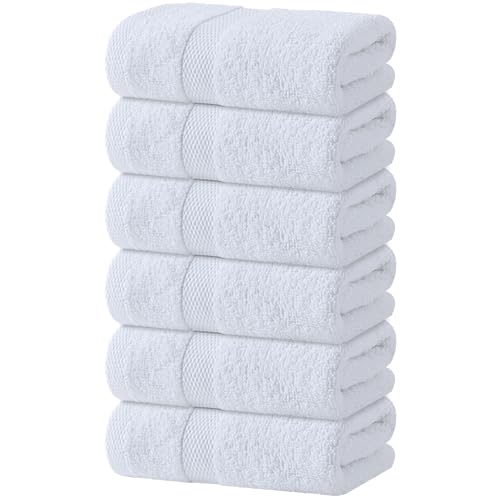White Hand Towels Set for Bathroom 6 Pack - Cotton Hand Towel Set for Gym Kitchen and Spa 16x27 Inches Soft Highly Absorbent Quick Dry Terry Salon Towels