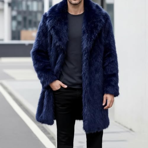 Image of Lisa Colly Mens Faux Fur Coat Jacket Winter Overcoat | Men's Faux Fur Long Jacket, Long Sleeve, Fluffy Warm, Winter Parka Coat