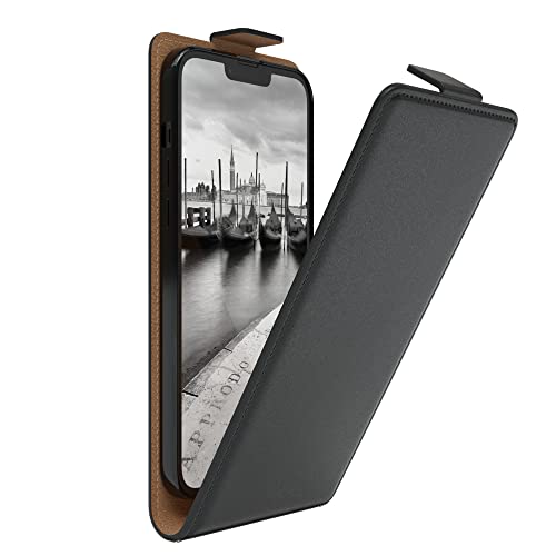 EAZY CASE Hülle kompatibel mit iPhone 13 Pro Max Flip Cover zum Aufklappen, Handyhülle aufklappbar, Schutzhülle, Flipcover, Flipcase, Flipstyle Case vertikal klappbar, aus Kunstleder, Schwarz