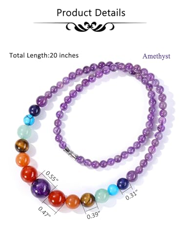 Crystaltears FPUS0004663 7 Chakra Crystal Necklace For Women Amethyst Healing Crystal Necklace Genuine Stone Bead Strand Necklace Energy Chakra Gemstone Necklace Jewelry Gifts thumb #5