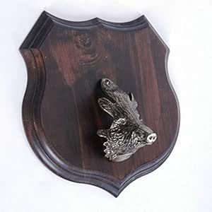GTK - Gewei & Trofee KRUMHOUT 1x wappenschild Wildvarken trofeeschild wapenvorm, AF 19cm, met eikenblad omslag massief klein