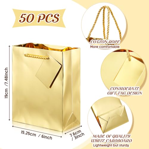 Seajan 50 Pack Metallic Gold Gift Bags