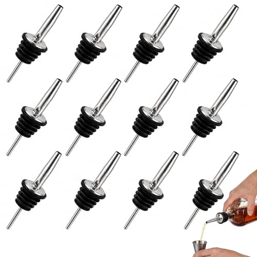 Nimbust 12 Piezas Vertedor de Botellas Reutilizables, Boquillas Acero Inoxidable para Aceite, Vinagre y Jarabe, Dosificadores Universales, Vertedor Preciso y Sin Derrames para Cocina y Bares
