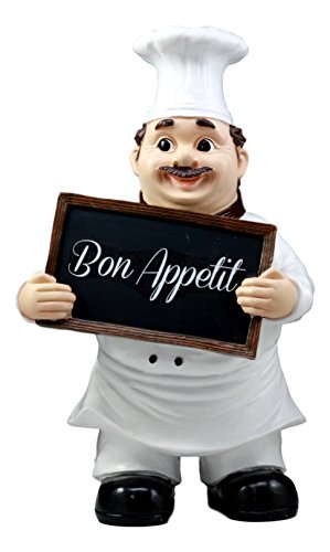 Ebros Bon Appetit French Bistro Chef Pierre Holding Sign Statue Kitchen Welcome Decor Figurine 12