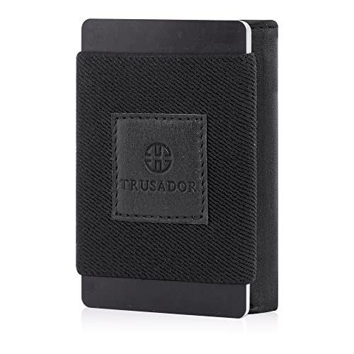 TRUSADOR Rimini Unisex Minimalist Small Leather Wallet Elastic Thread Credit Card Holder (Black)
