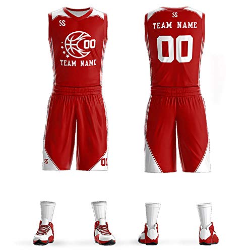 BaiLiLai Custom Basketball Jersey and Shorts Print Personalize Team Name Number Sports Uniform for Men/Youth/Women, Red-29, One Size