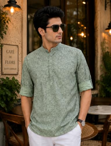 Image of Majestic Man Men's Cotton Regular Fit Short Printed Designer Kurta