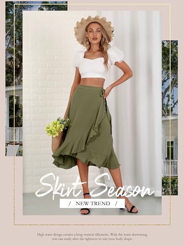 Women's Elegant Ruffle Wrap Asymmetrical Tie High Waist Long Skirt A-line Casual Loose Draped Flowy Skirts2