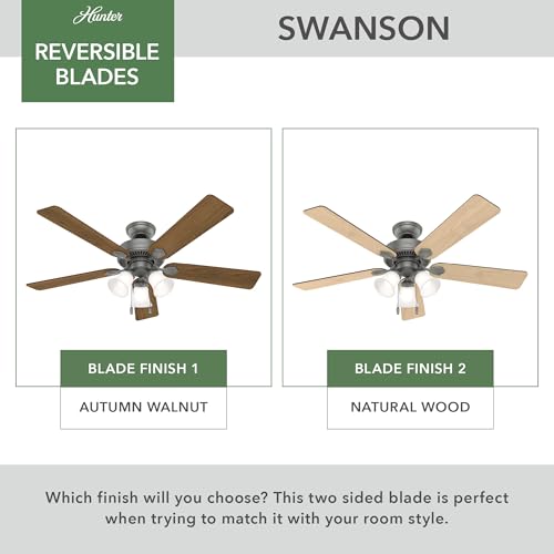 Image of Hunter Swanson, Indoor, Ceiling Fan, with LED Lights, 52 inch, Matte Silver