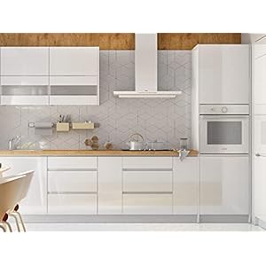 Möbel für Dich Grifflose Hochglanz Einbauküche Küchenzeile Campari 300 cm, 8-teilig, in Weiß, Grau oder Schwarz (Schwarz Hochglanz)