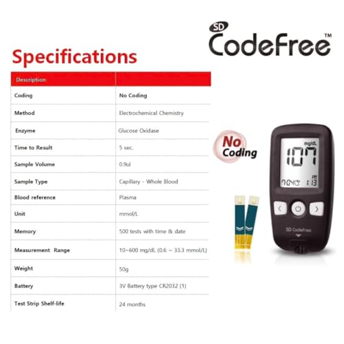 Image of SD Codefree Blood Sugar Monitor - Complete Diabetes Testing Kit with Glucose Monitor, 100 Test Strips, 100 Ultra Biosensor Safety Lancets & Case - Code-Free Blood Glucose Monitors for Accurate Diabetic Monitoring