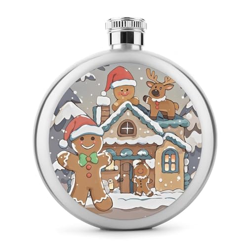 Stainless Steel Wine Bottle Liquor Container Gingerbread Small Home Print Leak Proof Hip Flask Durable for Camping Hiking Travel Festivals