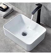 14 x 10 Inch Small Bathroom Vessel Sink, 14 Inch White Above Counter Rectangular Ceramic Vessel S...