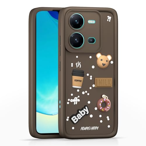 Image of Outlouders Back Cover for Vivo V25 5G | 3D Cartoon Cute Fun Bear | Silicone Full Body Protection Bumper Case (Brown)