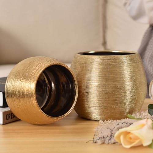 Pots de fleurs ronds en céramique dorée Uonlytech pour vos plantes succulentes