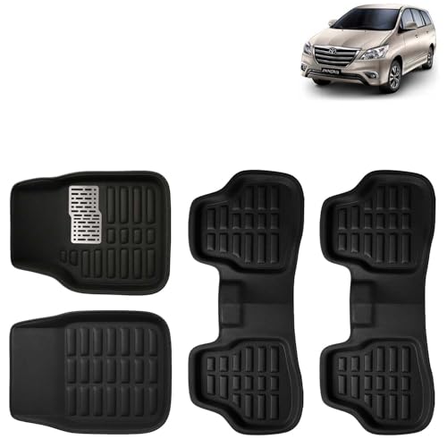 Image of KINGSWAY Accessories Premium 3D Car Floor Mats Only Compatible with Toyota Innova Year 2012 to 2015 All Model, Set of 4, 100% Waterproof Tray Shape PVC 3D Car Foot Mats Anti-Slip Car Mat, Black