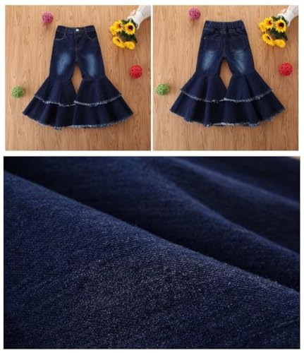 Toddler Girl Bell Bottom Jeans Baby Girls Bell-Bottoms Ruffle Trousers Flare Pants3