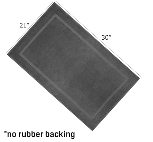 COTTON CRAFT Bath Mats - 2 Pack 100% Cotton 21x30 Inches - Ultra Absorbent - Plush 900 GSM - Banded Border Luxury Towel Rug - Step Out Tub Shower Floor Mat -Not a Bathroom Rug - Charcoal Grey