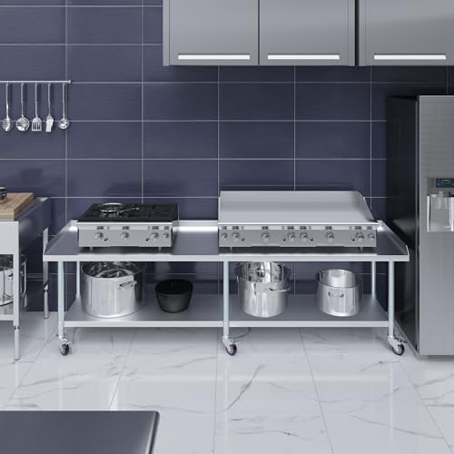 Image of AmGood Stainless Steel Equipment Stand with Undershelf + Casters, Heavy Duty, Commercial Grade, NSF Certified (24 inch Width x 96 inch Length + Casters)